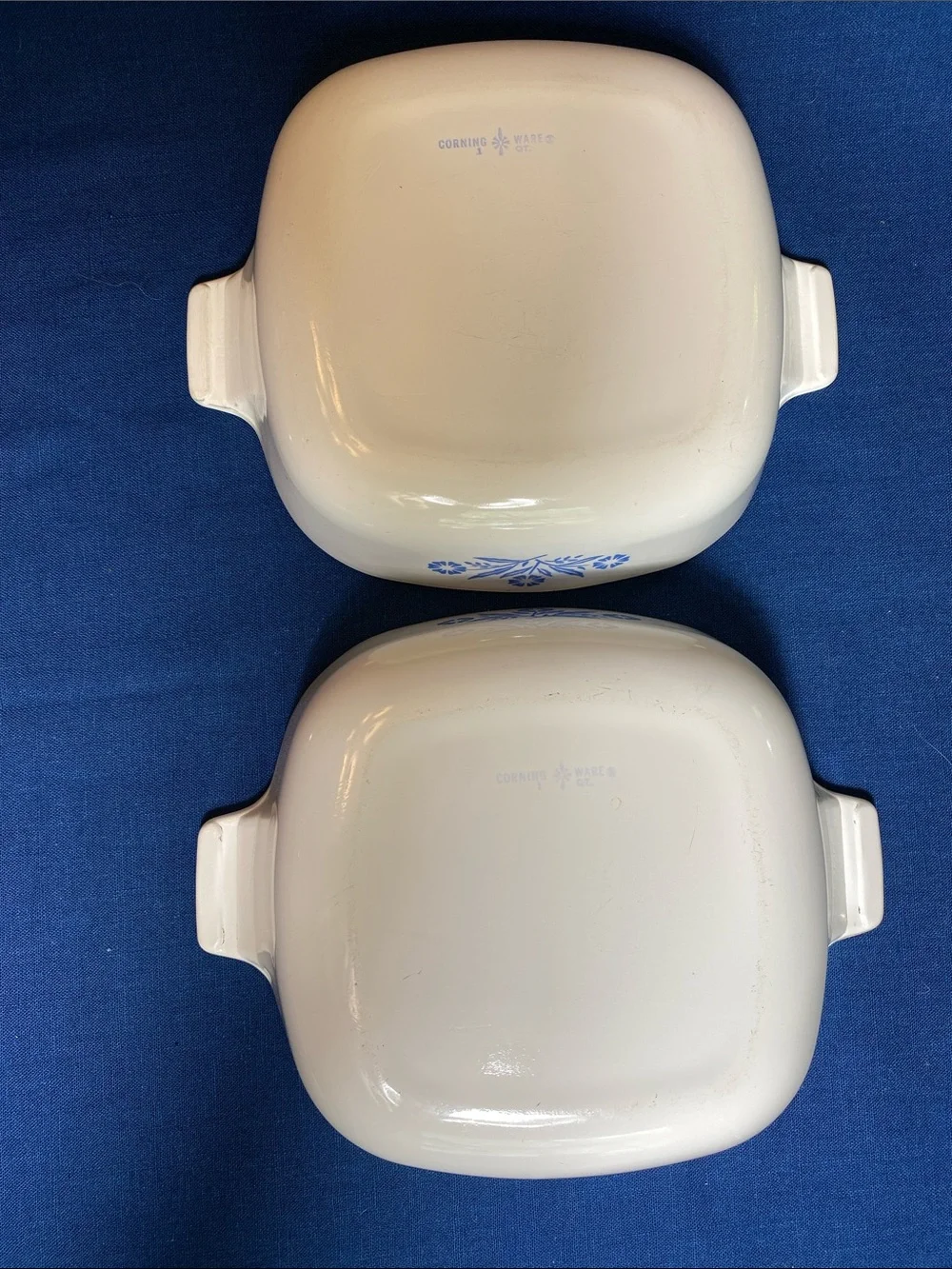 Corningware Two Vintage 1 qt Casseroles P-1-B in Blue Cornflower with one Lid